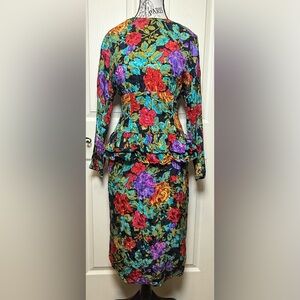 Vintage Silk  Maggy London Multicolor Floral Midi Dress
